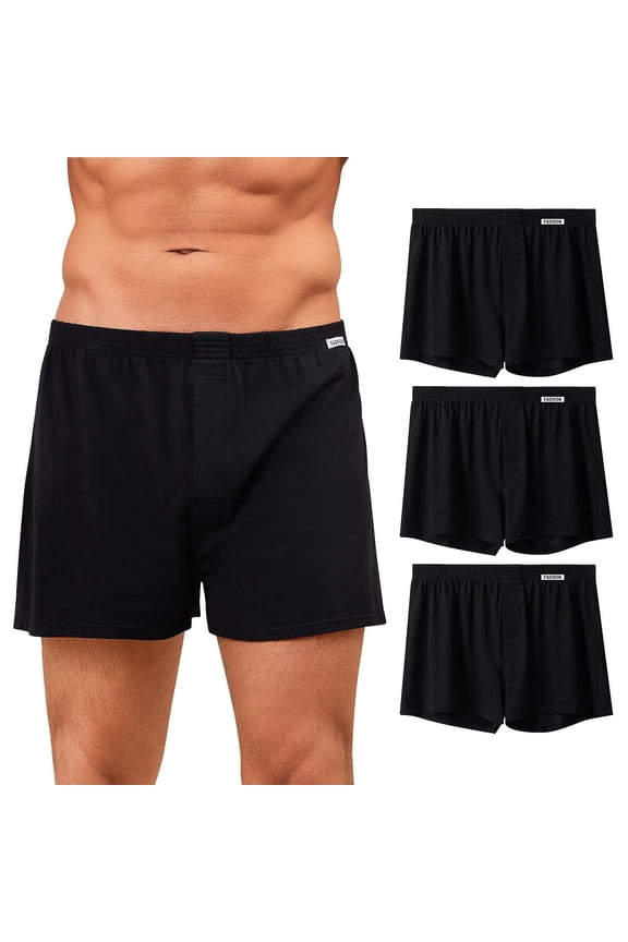 Mens Boxers Briefs, CaiDieNu Loose Fit Cotton SuperSoft Knit Sleep Boxers for Men, Classic Relaxed Fit Breathable Underwear for Men with Open-Crotch Design, 3 Pack