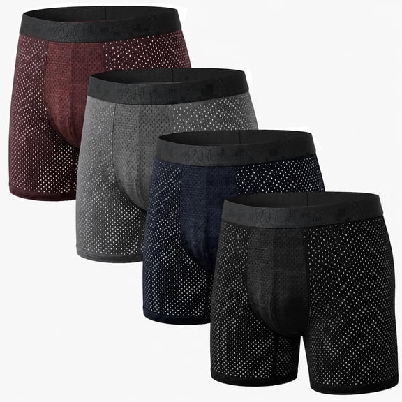 CaiDieNu Mens Cooling Mesh Boxer Briefs, Breathable Quick Dry Underwear with Graphene Gusset Anti Chafing Soft Stretch Trunks, 4 Pack, L
