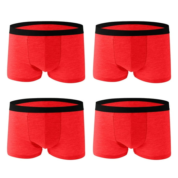 Mens Boxers Shorts Multipack 4 Pack - Cotton Boxers for Men Underwear Trunks Retro Mens Underpants Tagless Anti Chafing Red XXXL