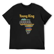 Mens Boys African Print Little Kids with King Kente Cloth Men T-Shirt Black Small