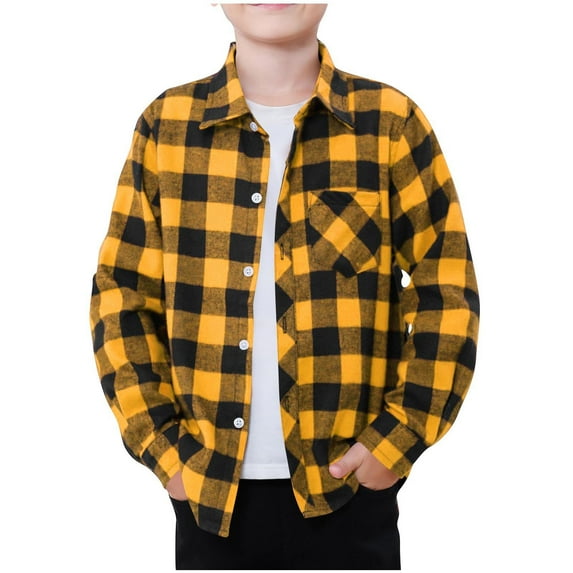 Mens & Boys Plaid Shirt Roll Up Long Sleeve Button Down Flannel Shirts Spring Fall Shirt Casual Blouse Tops with Pockets
