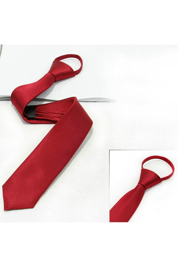 Mens Boys Solid Color Zipper Ties Necktie Pre-tied Business Skinny Neck Tie Party Wedding Club Suit Neckwear