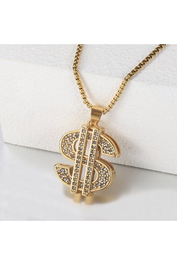 Mens US Dollar Symbol Charm Necklace Box Chain 18-24inch