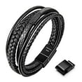 thumbnail image 1 of Mens Bracelet, Adjustable Mens Leather Bracelet with Stainless Steel Magnetic Clasp, Multi-Layer Braided Genuine Leather Bracelet for Men and Women, 1 of 7