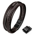 thumbnail image 1 of Mens Bracelet, Adjustable Mens Leather Bracelet with Stainless Steel Magnetic Clasp, Multi-Layer Braided Genuine Leather Bracelet for Men and Women, 1 of 6