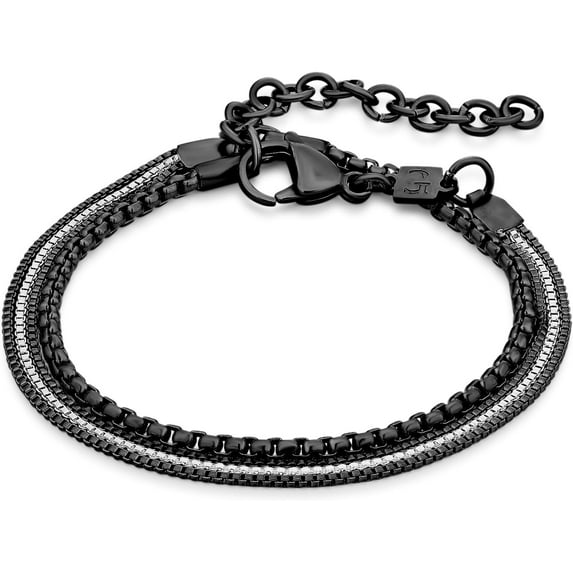 Mens Bracelet - Cuban Link or Box Chain Layered Chain For Men - Premium Stainless Steel, Gift for him, Gold, Silver, Black Bracelet For Men 7-8" Size, 3-5mm Thick