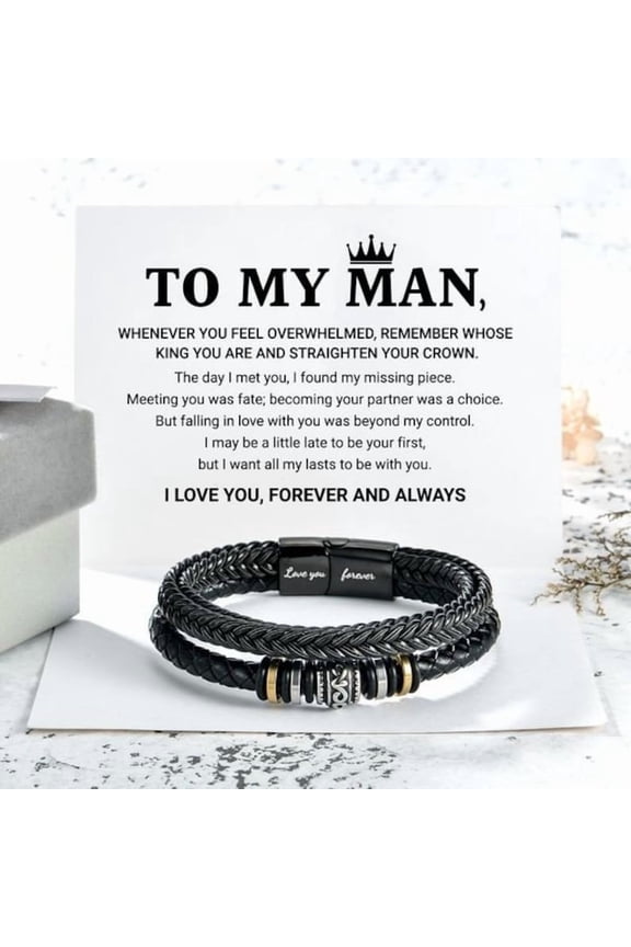 Mens Bracelet -To My Man Boho Leather Bracelet- Love You Forever Bracelet - Christmas Gifts For Him Husband Boyfriend