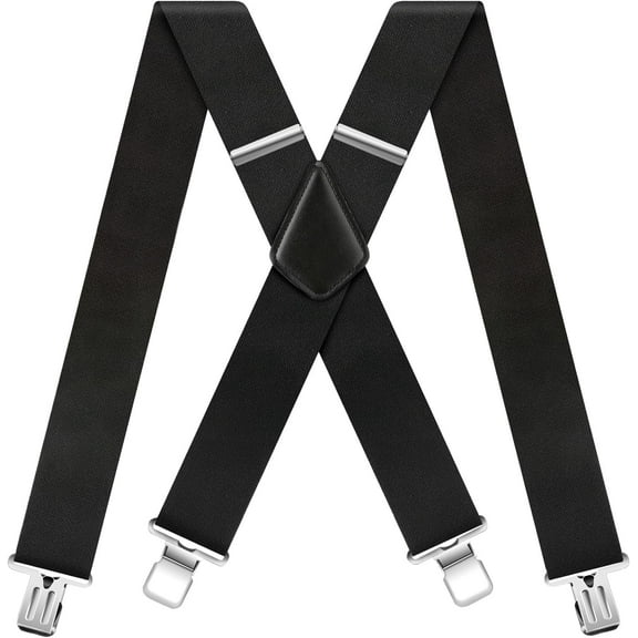 Mens Braces for Trousers, Adjustable Suspenders with 4 Strong Clips, Elastic X Shape Trouser Braces for Work Heavy Duty, No-Slip Back Suspenders for Casual & Formal Trousers