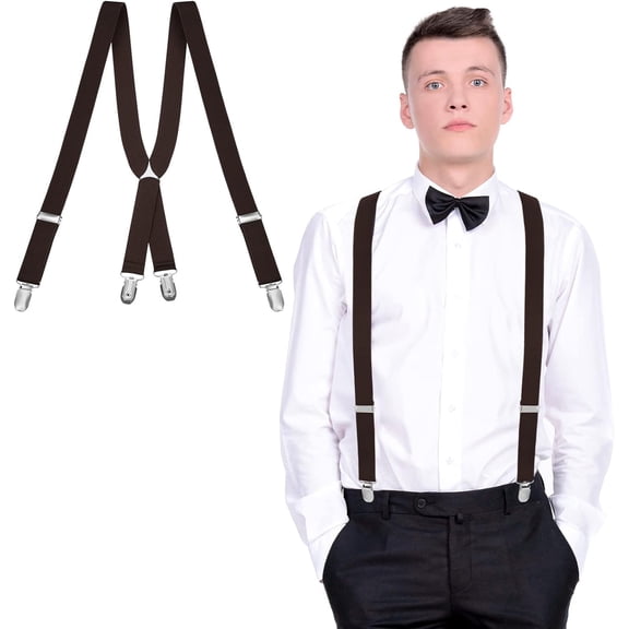 Mens Braces Trousers Braces, X Shape Trousers Braces for Men Heavy Duty Suspenders with Metal Clips Elastic Adjustable Mens Braces for Father's Day, Halloween