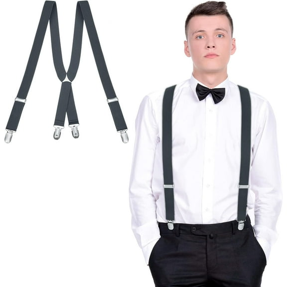 Mens Braces Trousers Braces, X Shape Trousers Braces for Men Heavy Duty Suspenders with Metal Clips Elastic Adjustable Mens Braces for Father's Day, Halloween