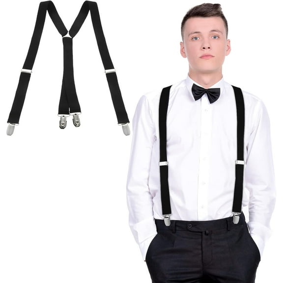 Mens Braces Trousers Braces, X Shape Trousers Braces for Men Heavy Duty Suspenders with Metal Clips Elastic Adjustable Mens Braces for Father's Day, Halloween