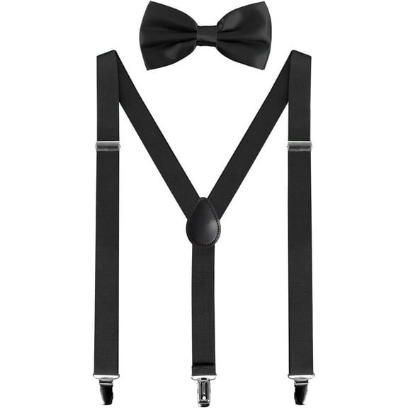 Mens Braces and Bow Tie Set, Suspenders Braces for Men Trousers with 3 Clips, Elastic Adjustable Formal Braces for Wedding Business Daily-Wear