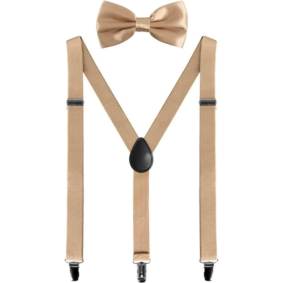 Mens Braces and Bow Tie Set, Suspenders Braces for Men Trousers with 3 Clips, Elastic Adjustable Formal Braces for Wedding Business Daily-Wear