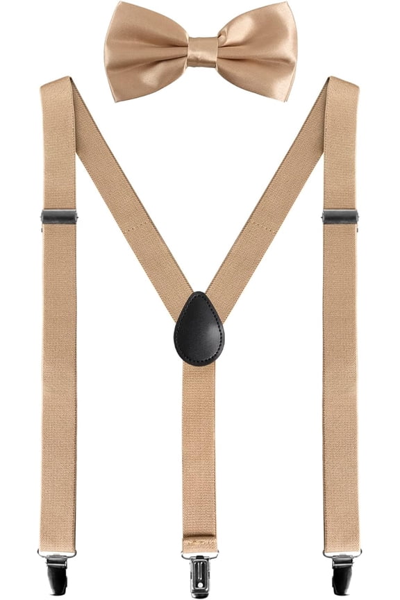Mens Braces and Bow Tie Set, Suspenders Braces for Men Trousers with 3 Clips, Elastic Adjustable Formal Braces for Wedding Business Daily-Wear