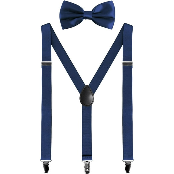 Mens Braces and Bow Tie Set, Suspenders Braces for Men Trousers with 3 Clips, Elastic Adjustable Formal Braces for Wedding Business Daily-Wear
