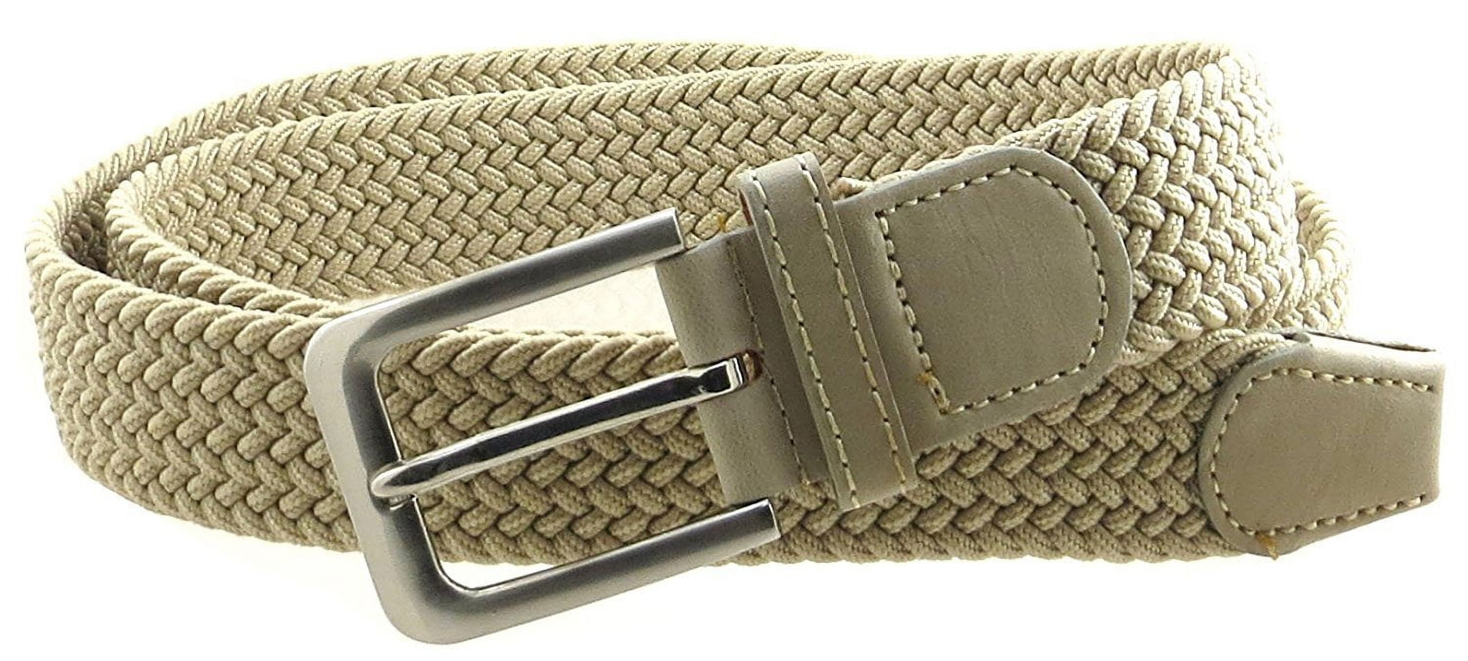 Mens Braided Elastic Stretch Belt Leather Tipped End and Silver