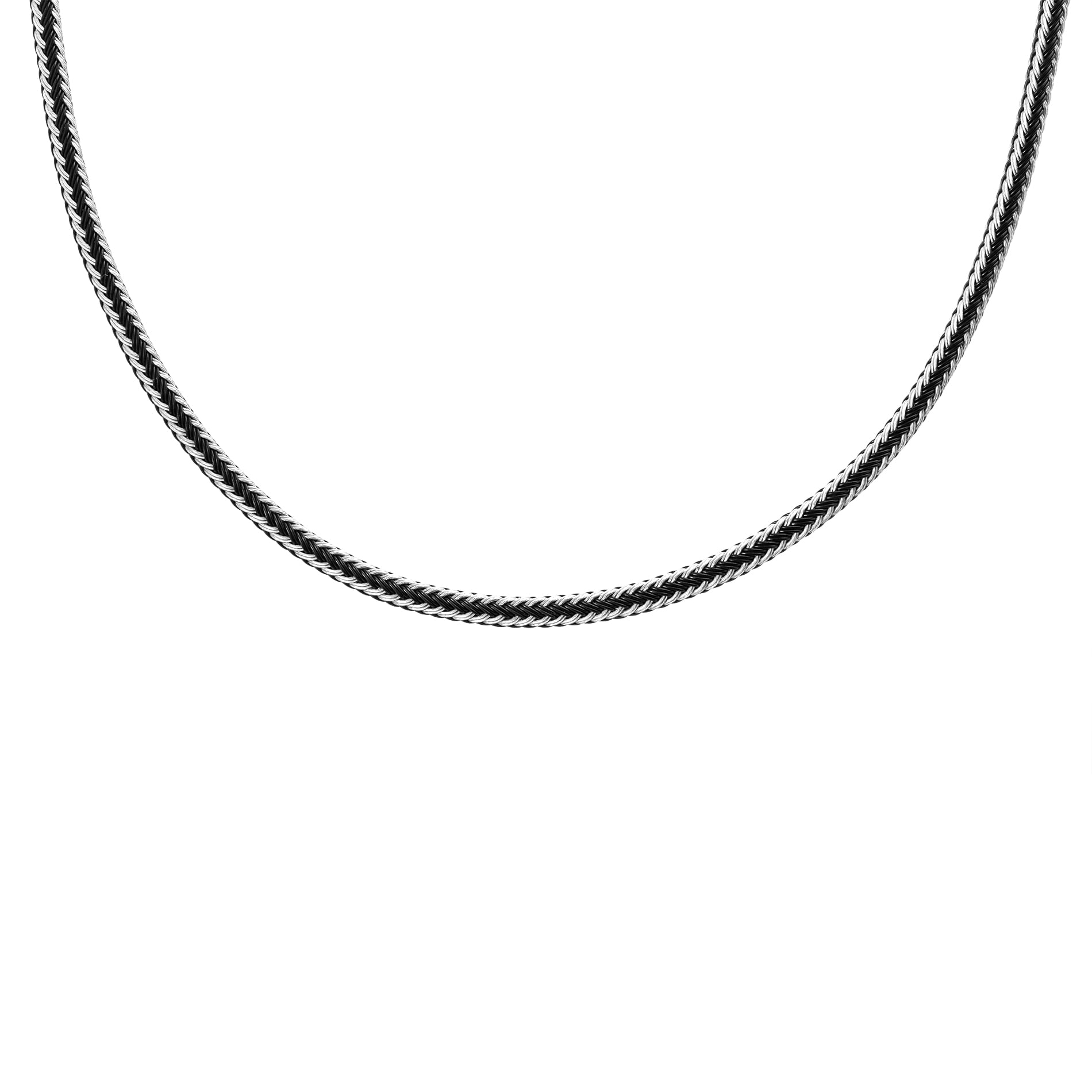 Mens Braided Two Tone Chain Necklace, Black IP over Stainless Steel
