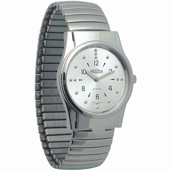 Mens Braille Watch -Chrome, Exp. Band
