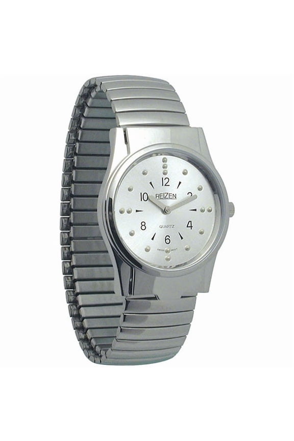 Mens Braille Watch -Chrome, Exp. Band