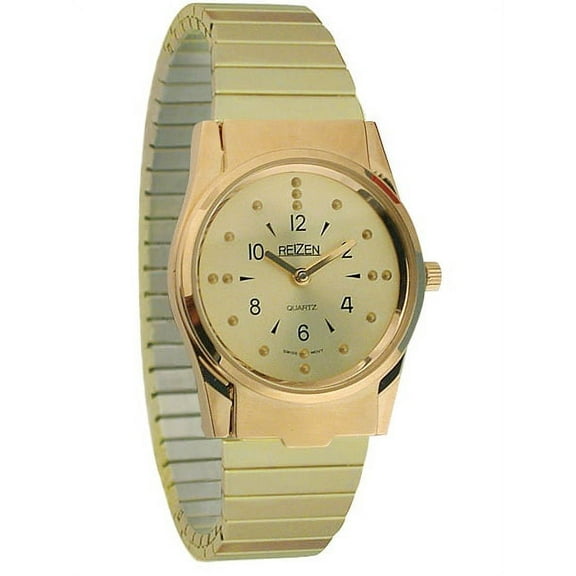 Mens Braille Watch -Gold-Tone, Exp. Band