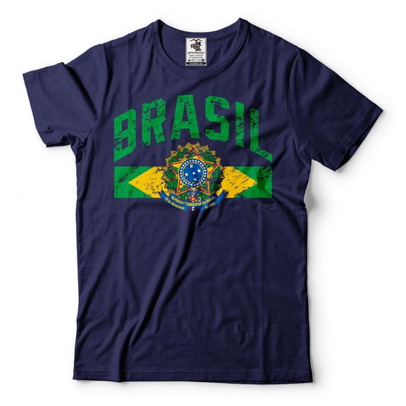 Mens Brasil Shirt Brazil Patriotic Flag Tee Brasil Unisex Shirt Brazil Traveler Lover Shirt (4X-Large Navy Blue)