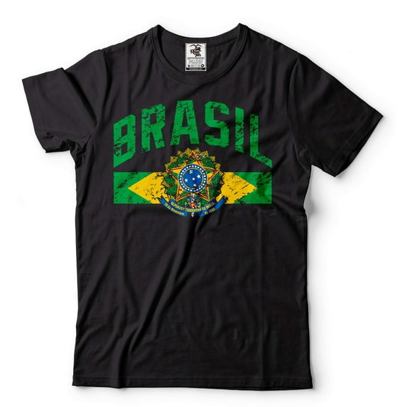 Mens Brasil Shirt Brazil Patriotic Flag Tee Brasil Unisex Shirt Brazil Traveler Lover Shirt (Medium Black)