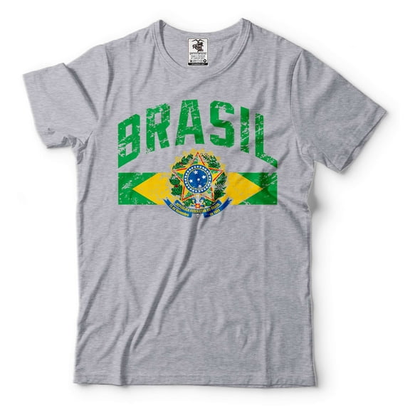 Mens Brasil Shirt Brazil Patriotic Flag Tee Brasil Unisex Shirt Brazil Traveler Lover Shirt (X-Large Grey)