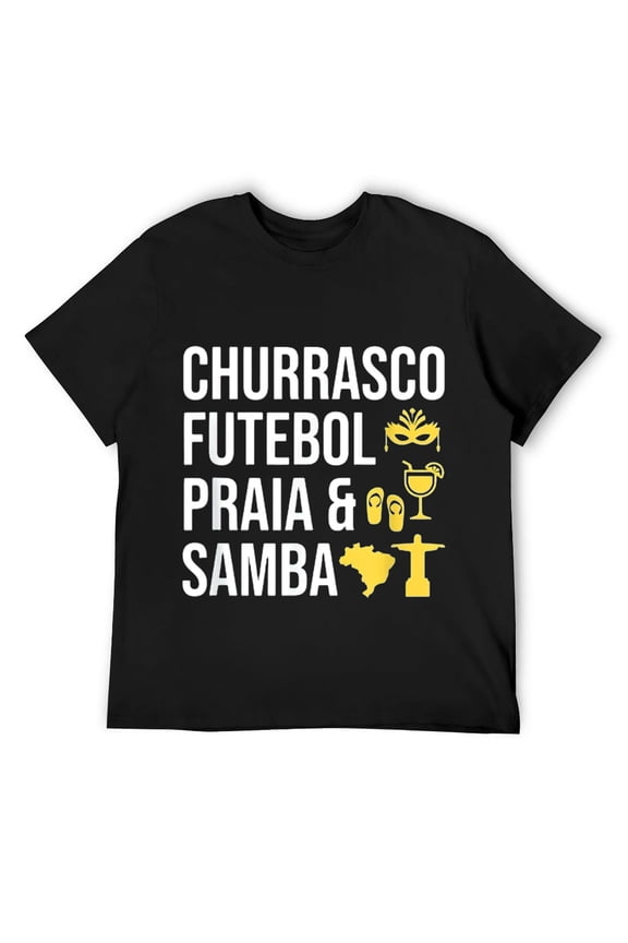 Mens Brazilian Brasil Churrasco Futebol Samba Barbecue T-Shirt Black