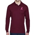 thumbnail image 1 of Mens Breast Cancer Awareness Pink Ribbon Long Sleeve Polo Shirt - Burgundy, 5XL, 1 of 1