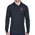 thumbnail image 1 of Mens Breast Cancer Awareness Pink Ribbon Long Sleeve Polo Shirt - Carbon, Small, 1 of 1