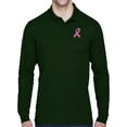 thumbnail image 1 of Mens Breast Cancer Awareness Pink Ribbon Long Sleeve Polo Shirt - Forest, Small, 1 of 1
