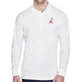 thumbnail image 1 of Mens Breast Cancer Awareness Pink Ribbon Long Sleeve Polo Shirt - White, 5XL, 1 of 1