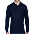 thumbnail image 1 of Mens Breast Cancer Awareness Pink Ribbon Patch Long Sleeve Polo Shirt - Navy, 2XL, 1 of 1