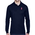 thumbnail image 1 of Mens Breast Cancer Awareness Pink Ribbon Patch Long Sleeve Polo Shirt - Navy, Small, 1 of 1