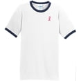 thumbnail image 1 of Mens Breast Cancer Awareness Ribbon 100% Cotton Ringer Tee Shirt, 4XL White/Navy, 1 of 5