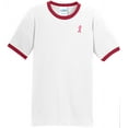thumbnail image 1 of Mens Breast Cancer Awareness Ribbon 100% Cotton Ringer Tee Shirt, 4XL White/Red, 1 of 5