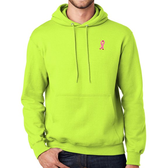Mens Breast Cancer Ribbon Patch High Visibility Hoodie Sweatshirt, 2XL Safety Yellow