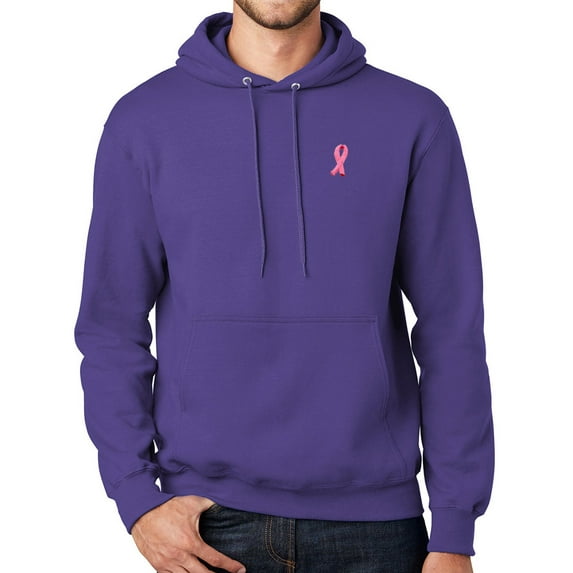 Mens Breast Cancer Ribbon Patch Hoodie Sweatshirt, 2XL-Tall Purple