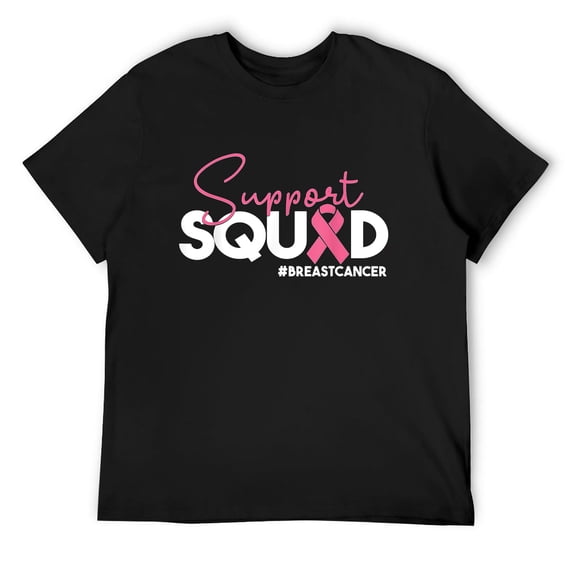 Mens Breast Cancer Support Squad Pink Ribbon Gift, Caregivers & + T-Shirt Black Small