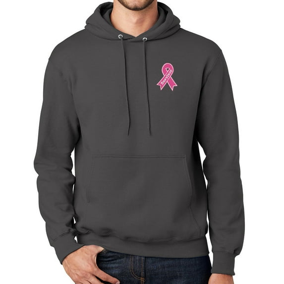 Mens Breast Cancer Survivor Patch Hoodie Sweatshirt, 3XL Charcoal Gray