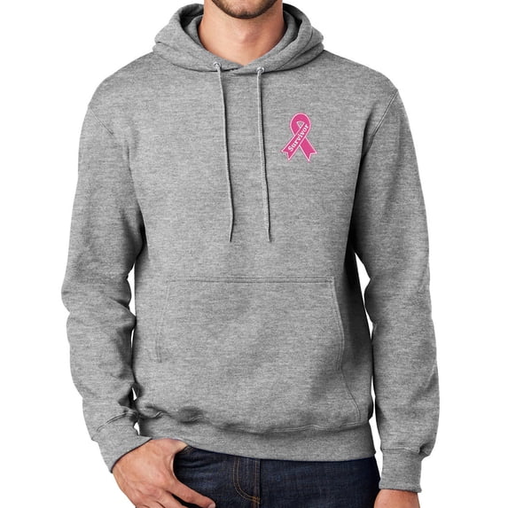 Mens Breast Cancer Survivor Patch Hoodie Sweatshirt, Small Athletic Heather Gray