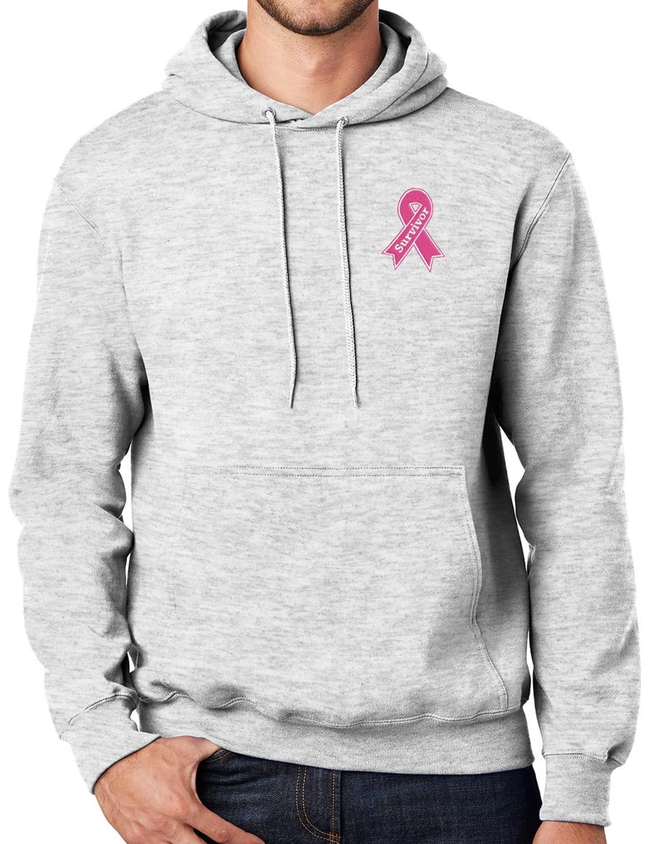 Mens Breast Cancer Survivor Ribbon Hoodie Sweatshirt 2XL Tall Ash Gray