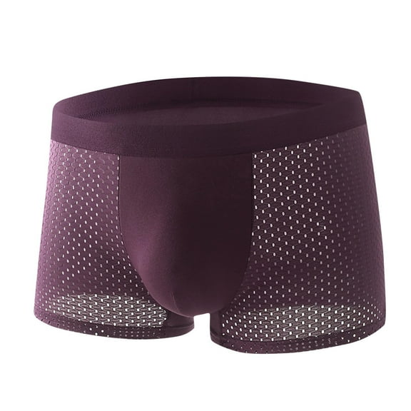 Mens Breathable Boxer Briefs Sexy Mesh Hollow-Out Underwear Cotton Stretch Full Coverage Boxer Brief