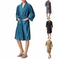 thumbnail image 1 of Mens Breathable Cool Satin Robe, Shawl Collar Belt Side Pockets Lightweight Spring Fall Bathrobe Sleepwear Pajamas Size 3XL Blue-A, 1 of 9