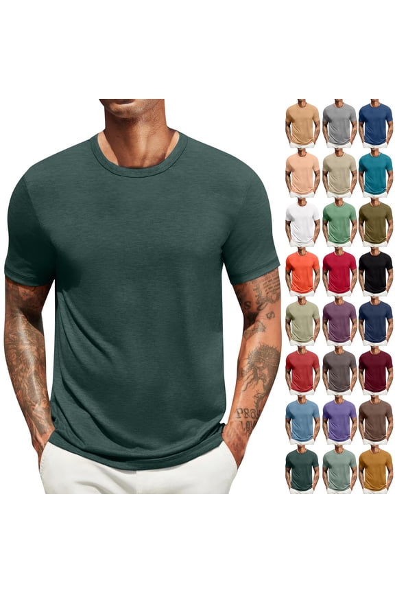 Mens Breathable Cool T-Shirts Short Sleeve Crew Neck Soft Fitted Elastic Tees Fresh Classic Tshirts Daily Wear Camel XL