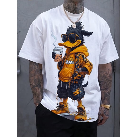 Mens Breathable Cotton Tee Loose Fit Cool 3D Animal Graphic Tee T Shirt Classic Round Neck T-Shirt for Boys White S