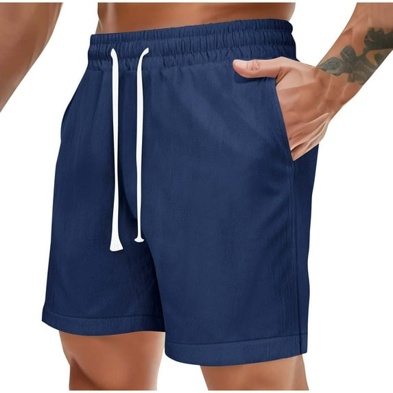 Mens Breathable Lightweight Elastic Waist Straight Leg Shorts Summer Solid Color Vacation Beach Shorts
