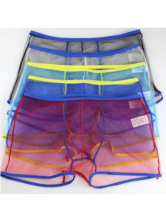 Mens Breathable Mesh Boxer Briefs See Through Hollow Lingerie Ice Silk --