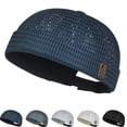 thumbnail image 1 of Mens Breathable Mesh Brimless Docker Cap Summer Adjustable Skullcap Flip Sailor Beanie Hat Outdoor Lightweight No Brim Daily Headwear Navy, 1 of 4