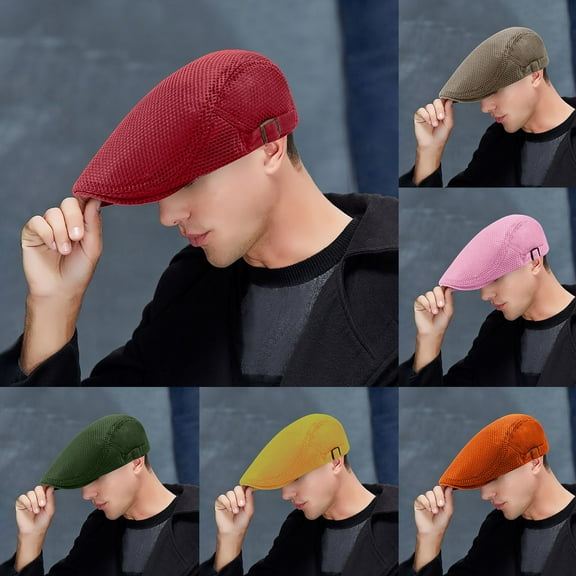 Mens Breathable Mesh Flat Cap Summer Newsboy Style Beret Cabbie Hat